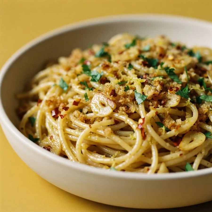 Spaghetti with garlic, chilli and breadcrumbs, photo 2