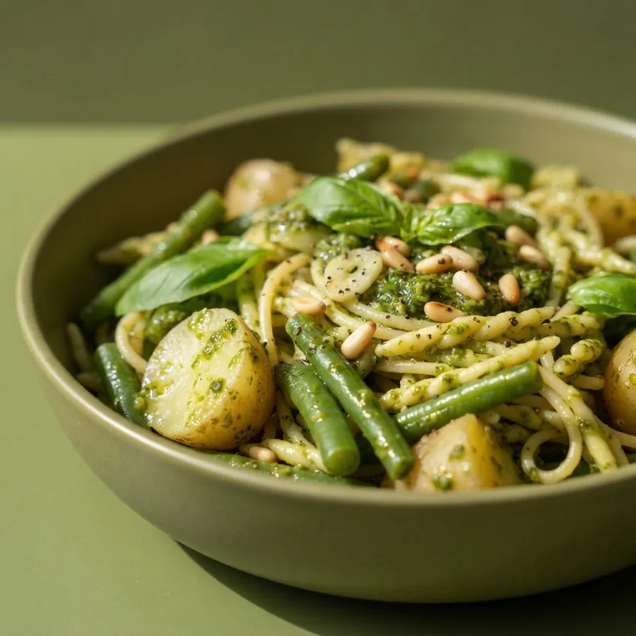 Pesto pasta with green beans and potatoes, photo 2