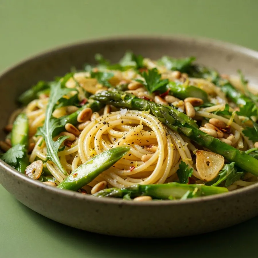 Asparagus and pine nut spaghetti, photo 2