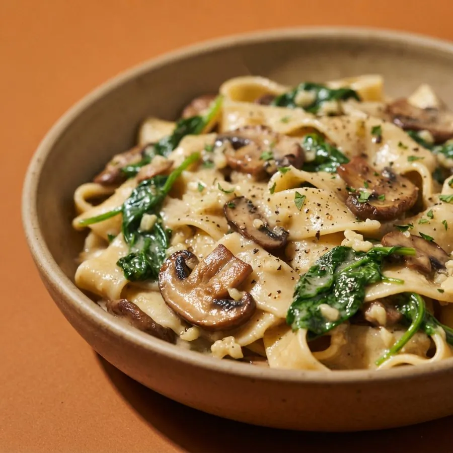 Creamy mushroom and spinach pasta, photo 2