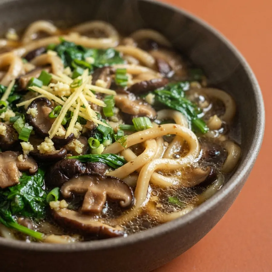 Udon with mushrooms, spinach and ginger, photo 2