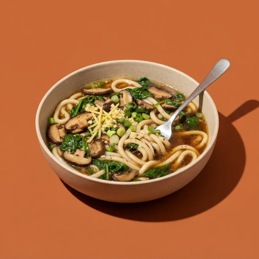 Udon with mushrooms, spinach and ginger, photo 3