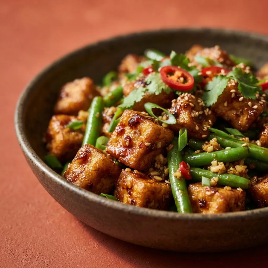 Crispy chilli tofu with green beans, photo 2