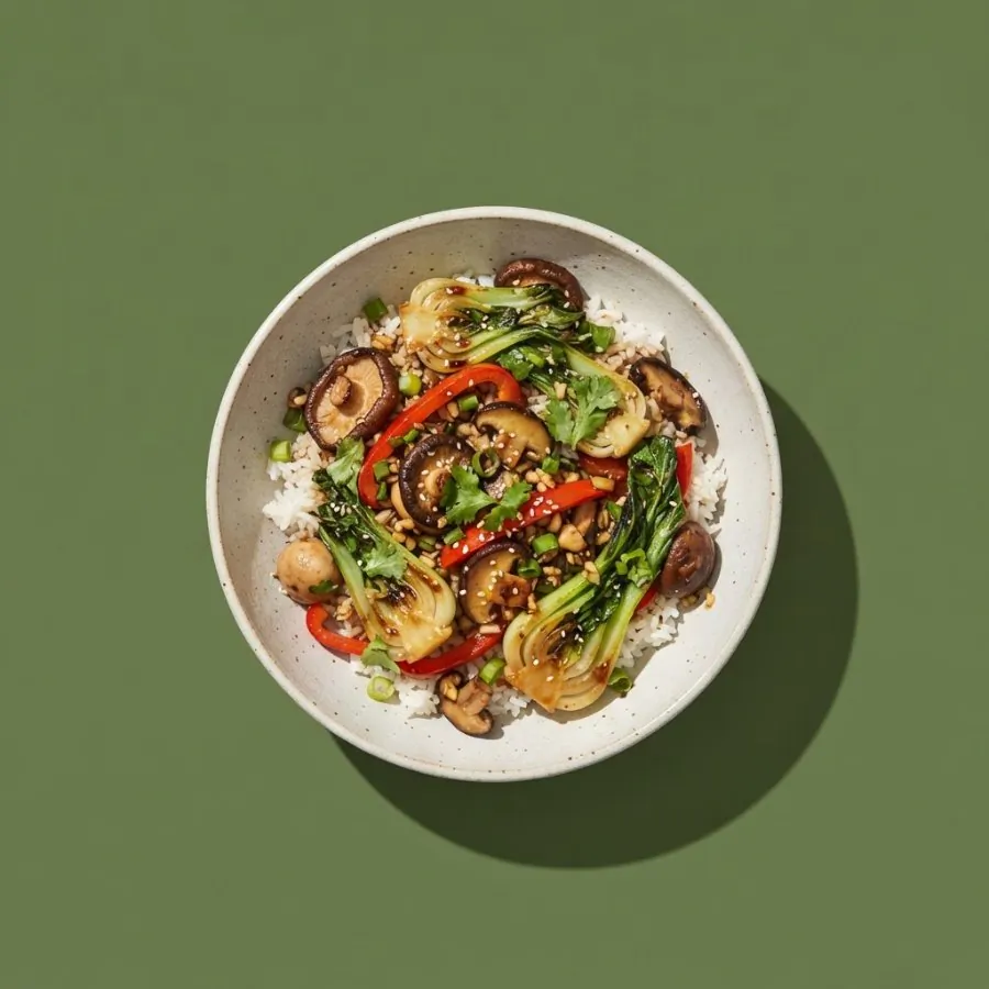 Five spice mushroom and pak choi stir-fry