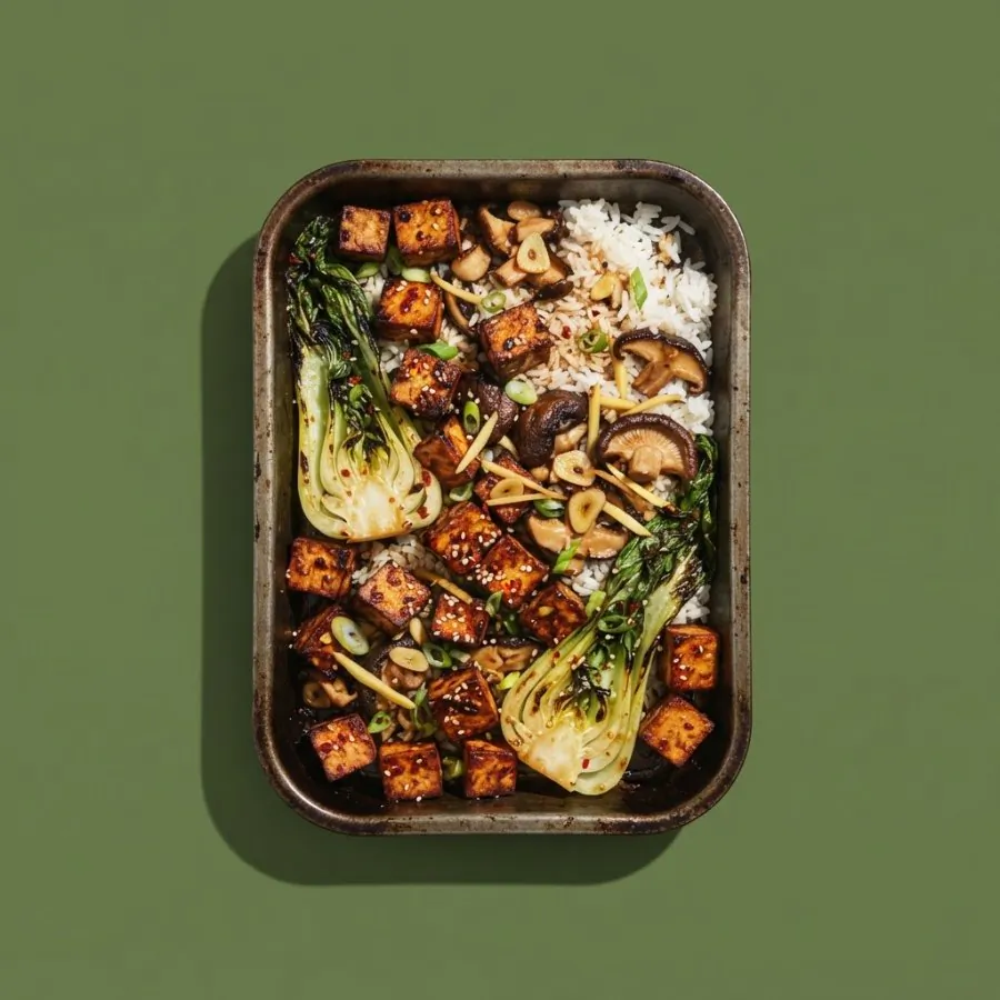 Soy and ginger tofu traybake with pak choi