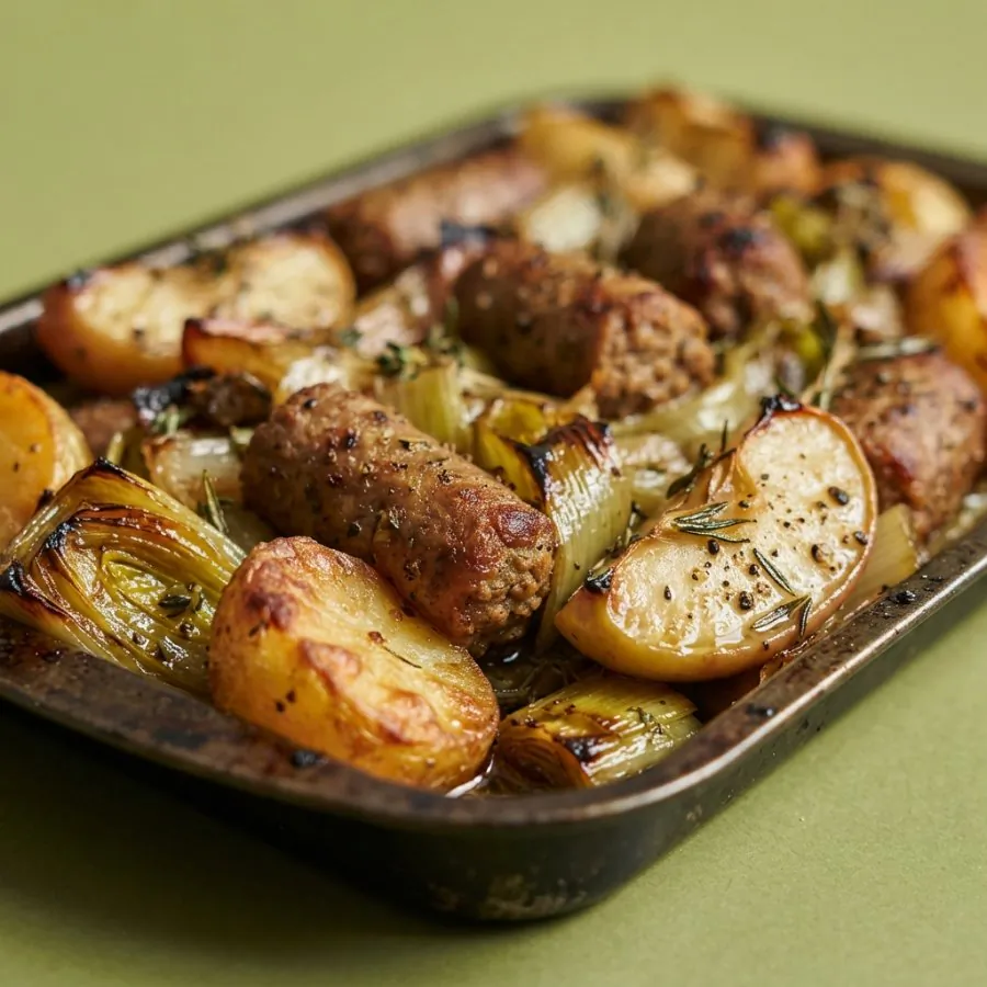 Sausage, leek and apple traybake, photo 2