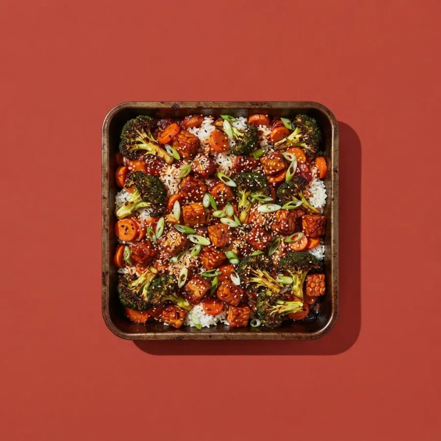 Gochujang tempeh and broccoli traybake