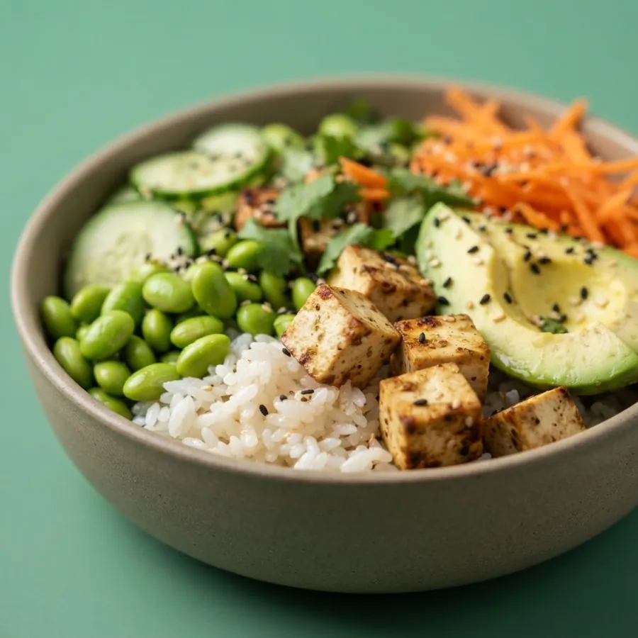 Rice bowl with tofu, edamame and avocado, photo 2