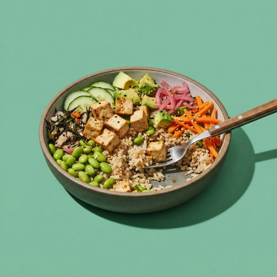 Rice bowl with tofu, edamame and avocado, photo 3