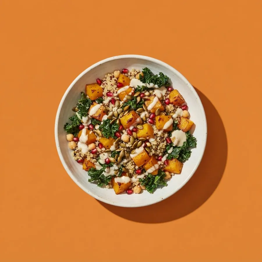 Bowl de abóbora assada e quinoa com tahine