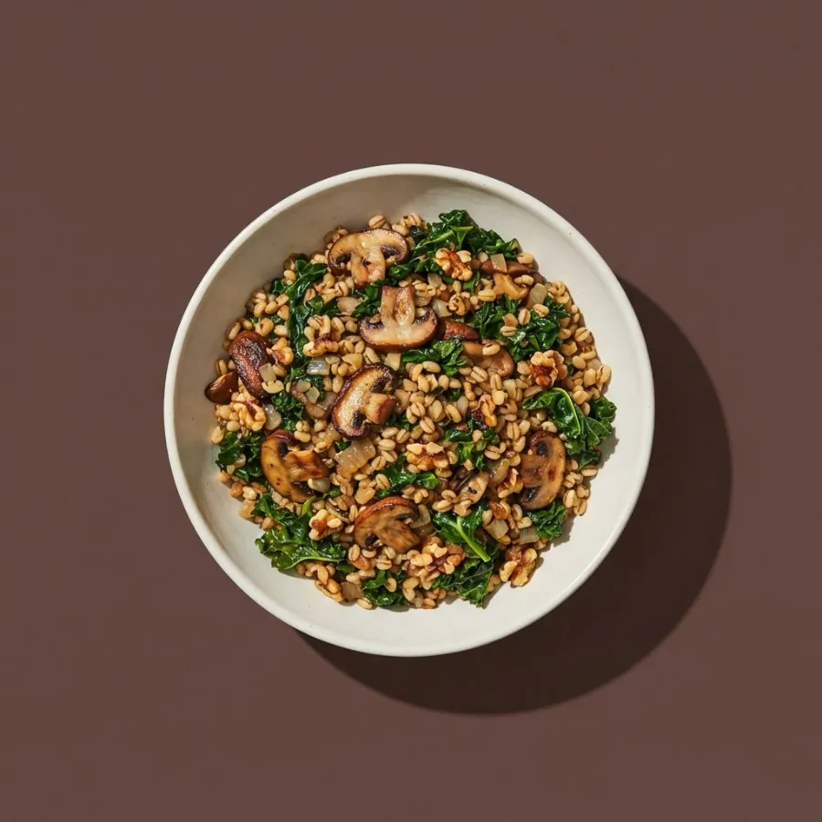 Mushroom and kale barley bowl