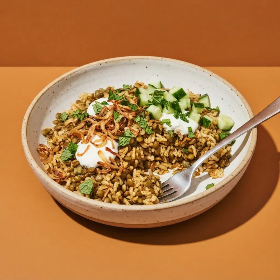 Lentil and rice bowl with crispy onions, photo 3