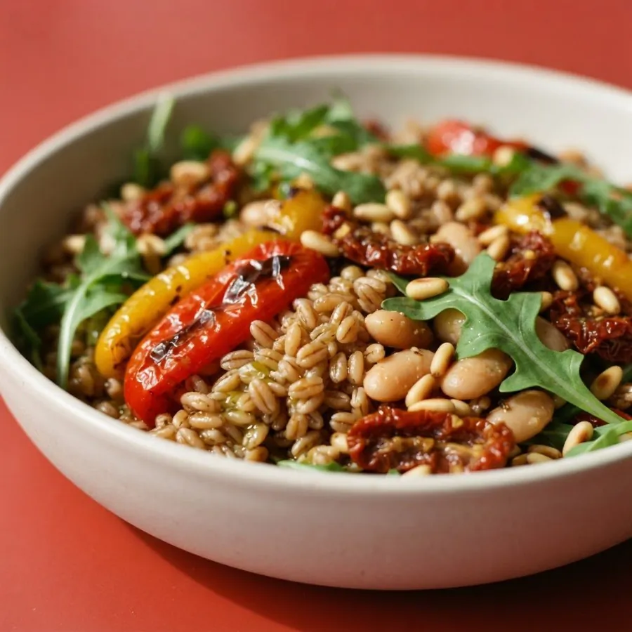 Farro bowl with roasted peppers and white beans, photo 2