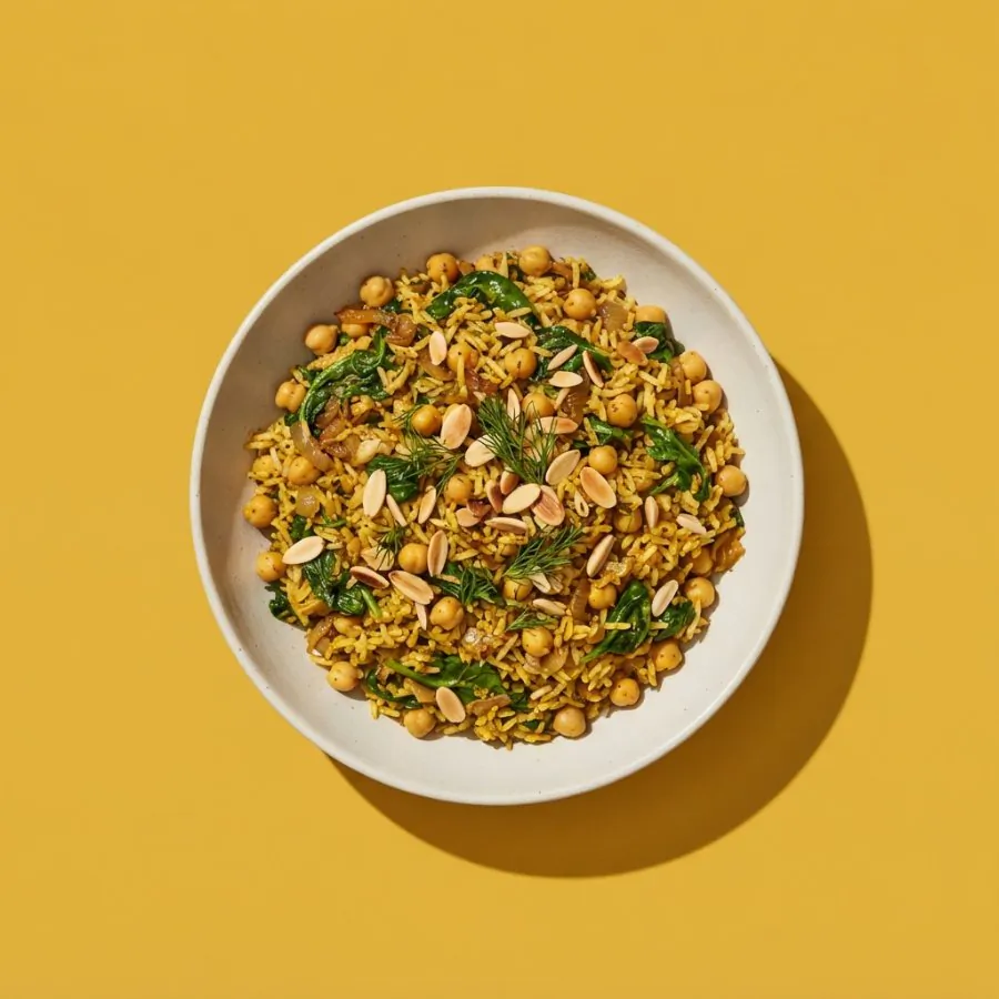 One-pot spinach and chickpea pilaf