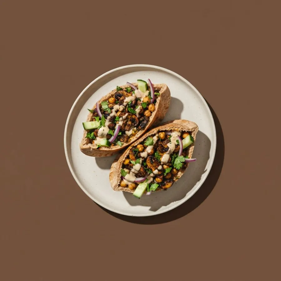 Spiced mushroom pittas with tahini