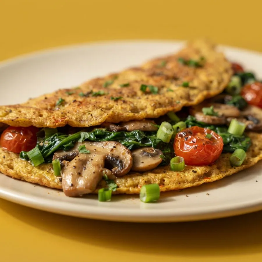 Chickpea omelette with mushrooms and spinach, photo 2