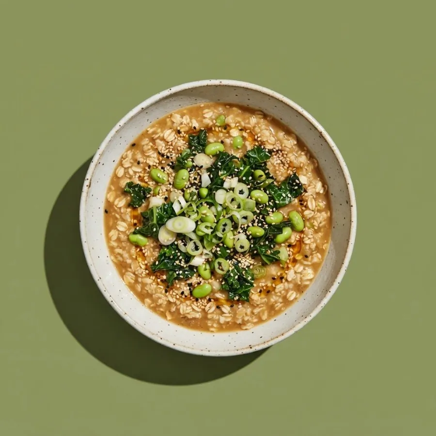 Savoury miso porridge with greens