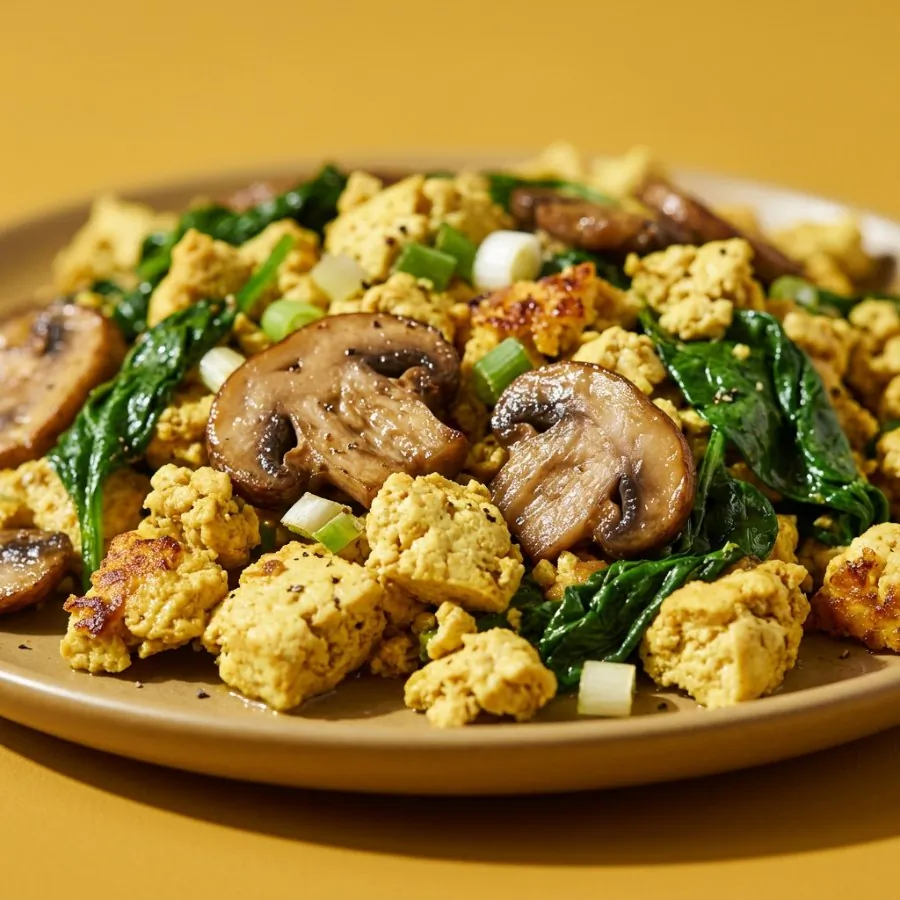 Tofu scramble with mushrooms and spinach, photo 2