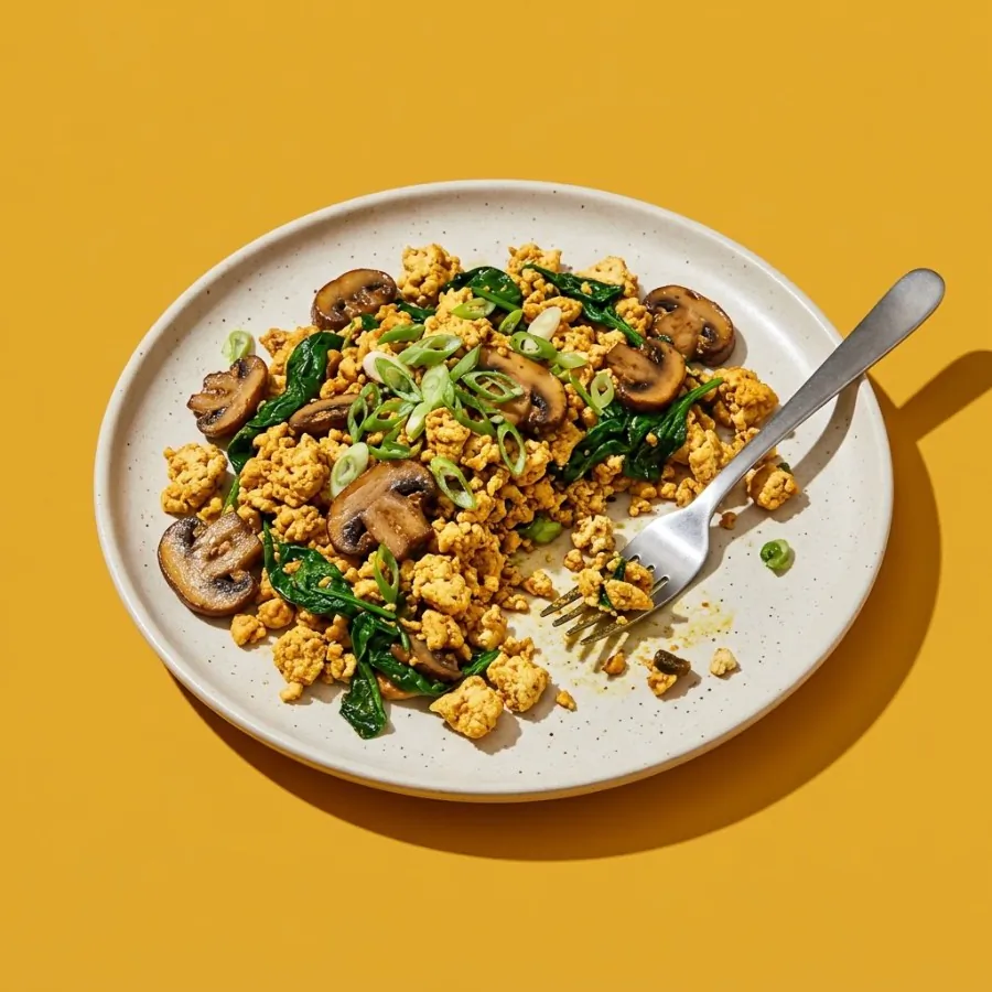 Tofu scramble with mushrooms and spinach, photo 3