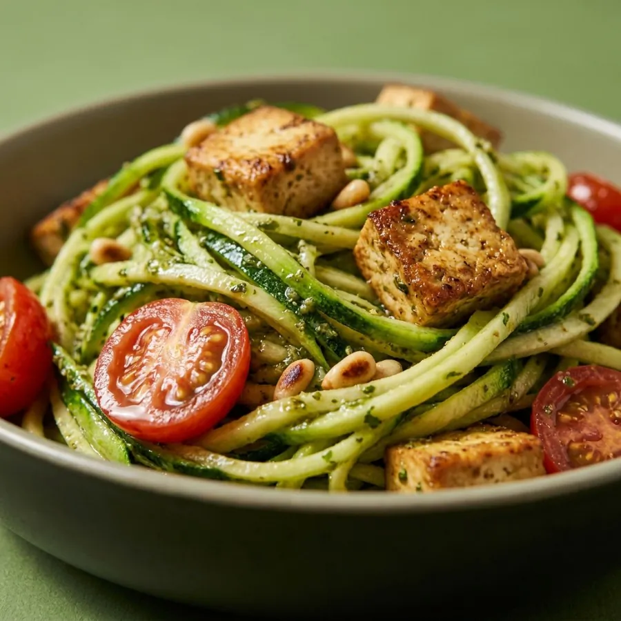 Courgetti with pesto, tofu and cherry tomatoes, photo 2