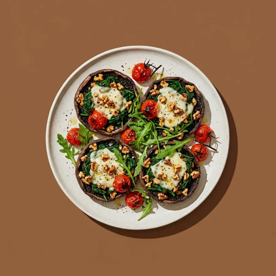 Stuffed portobello mushrooms with walnuts and spinach
