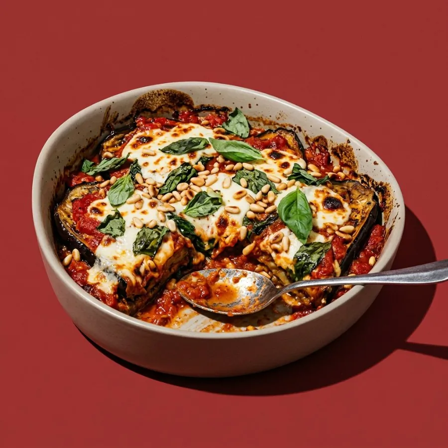 Baked aubergine with tomato, basil and mozzarella, photo 3