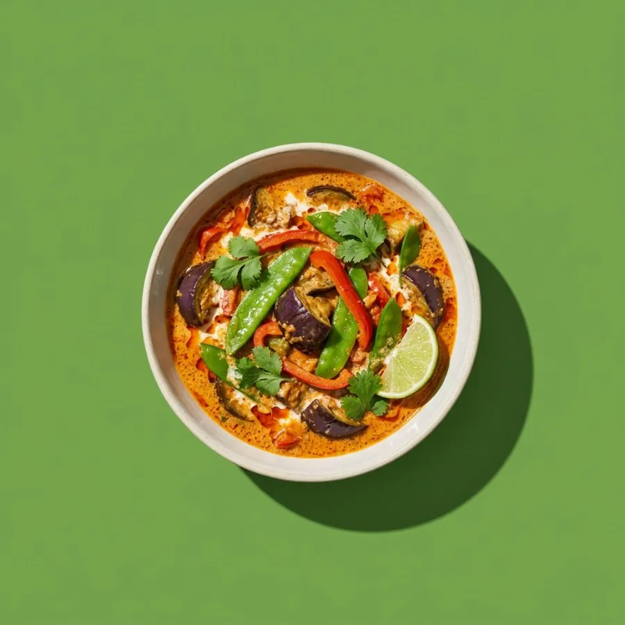 Thai red curry with aubergine and mangetout