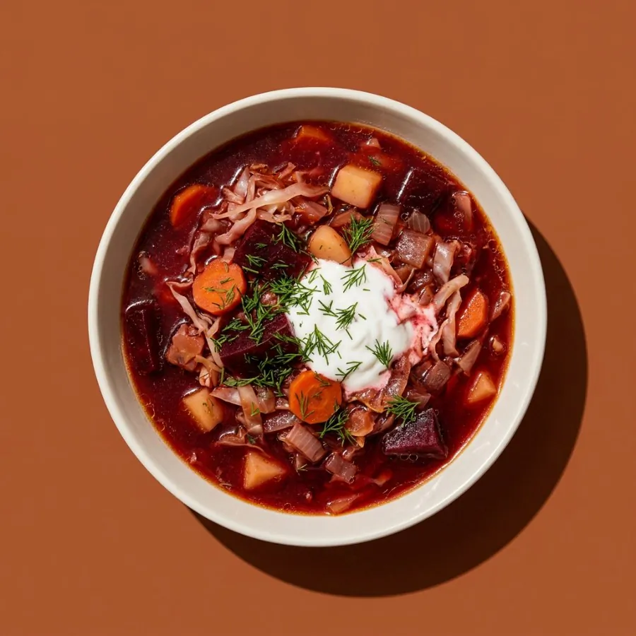 Beetroot and cabbage borscht stew