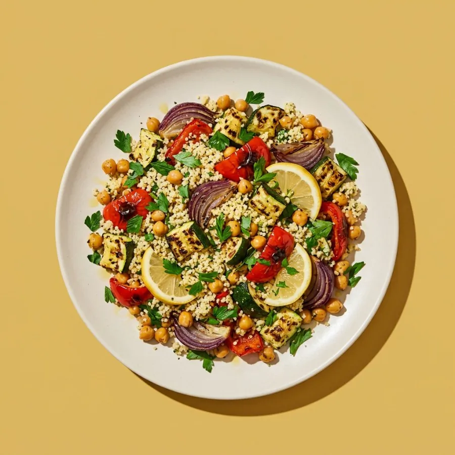 Roast courgette, pepper and couscous salad