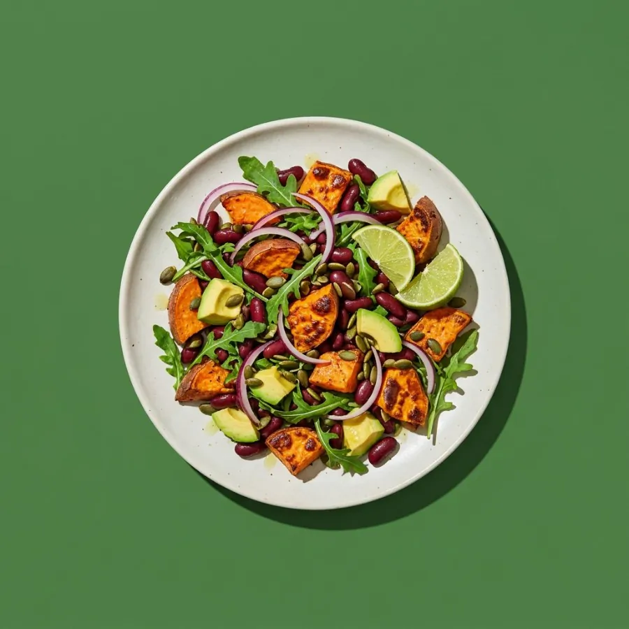Roast sweet potato and kidney bean salad with lime