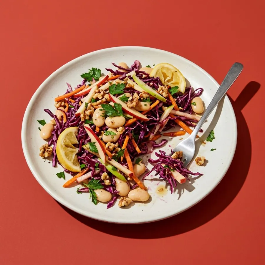Red cabbage, apple and walnut salad with butter beans, photo 3
