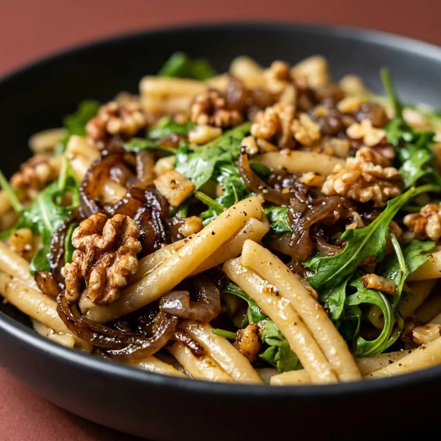 Macarrão com cebola caramelizada e rúcula, foto 2