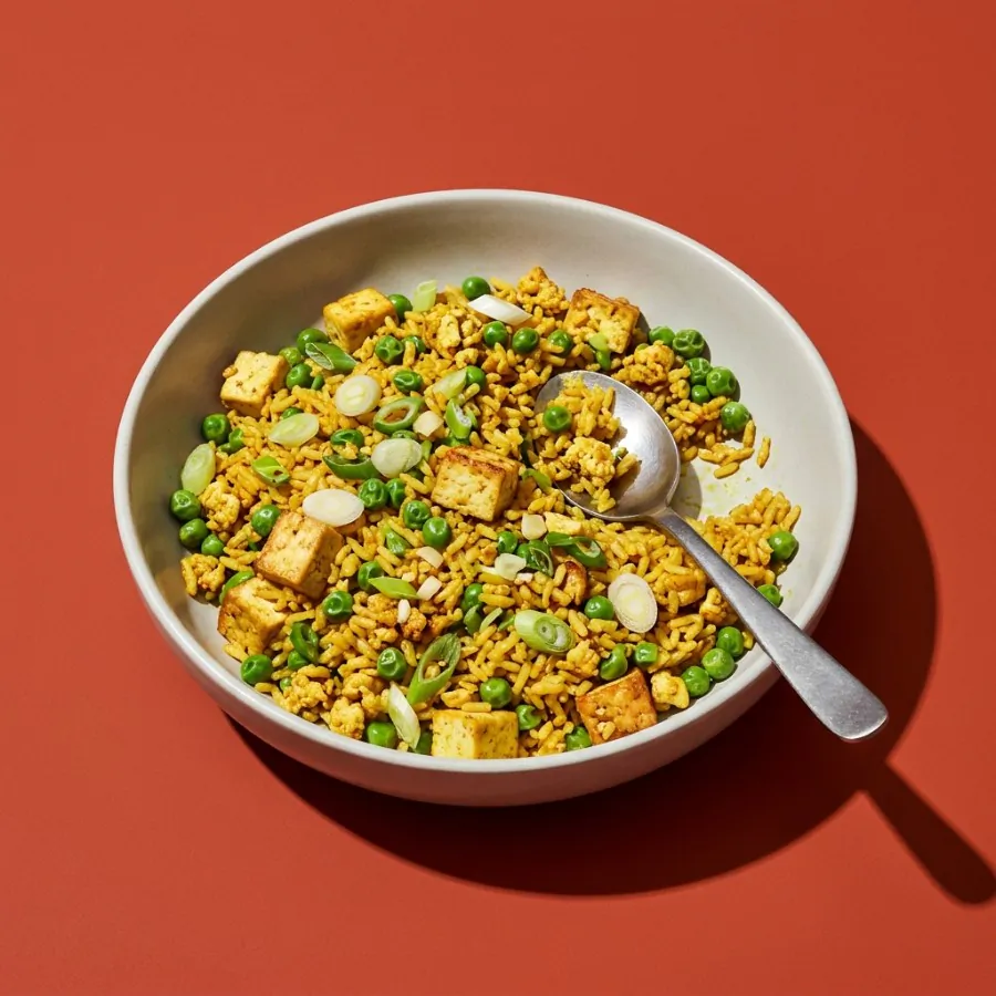 Turmeric tofu fried rice with peas, photo 3