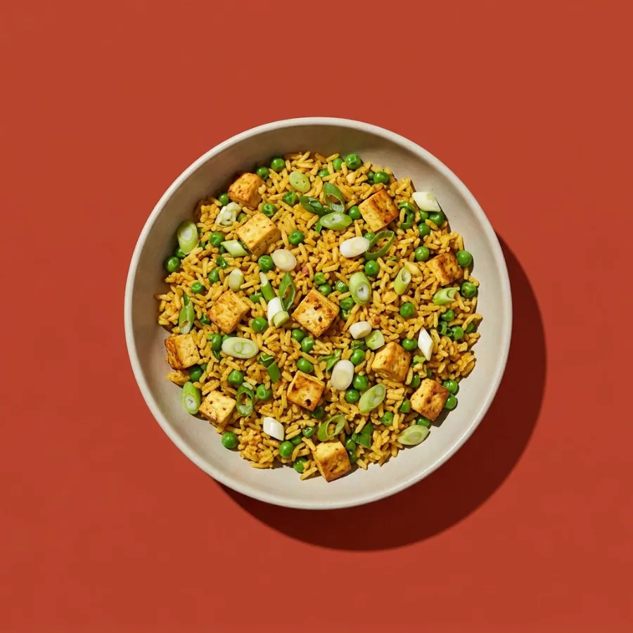 Turmeric tofu fried rice with peas