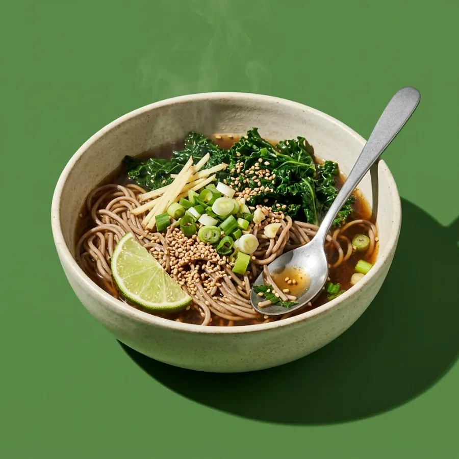 Warm soba with ginger, spring onion and kale, photo 3
