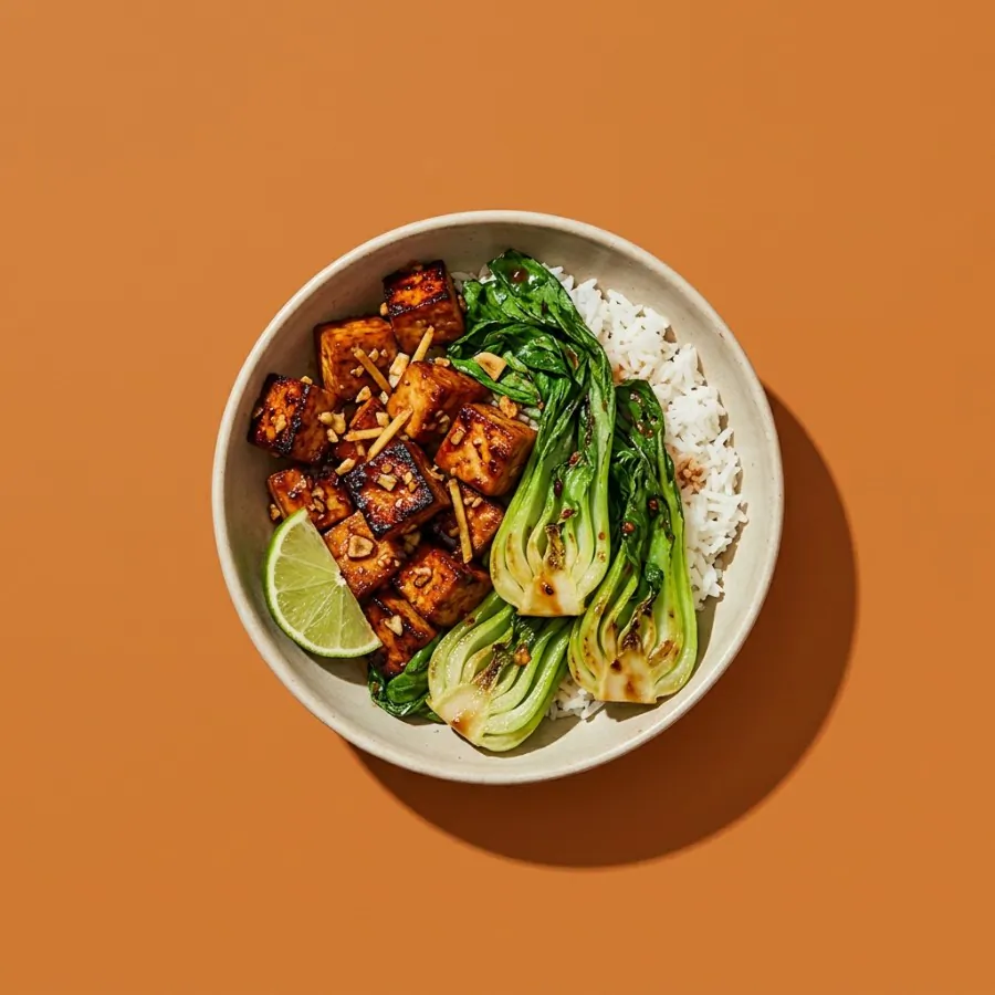 Caramelised ginger tofu with pak choi