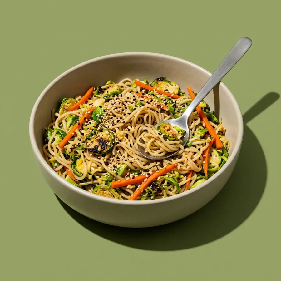 Shredded sprout stir-fry with sesame noodles, photo 3