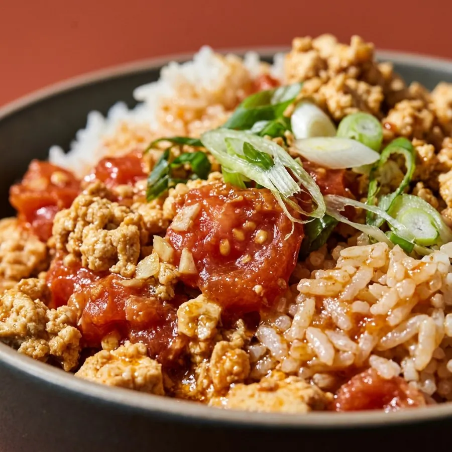 Tomato and tofu scramble stir-fry with rice, photo 2