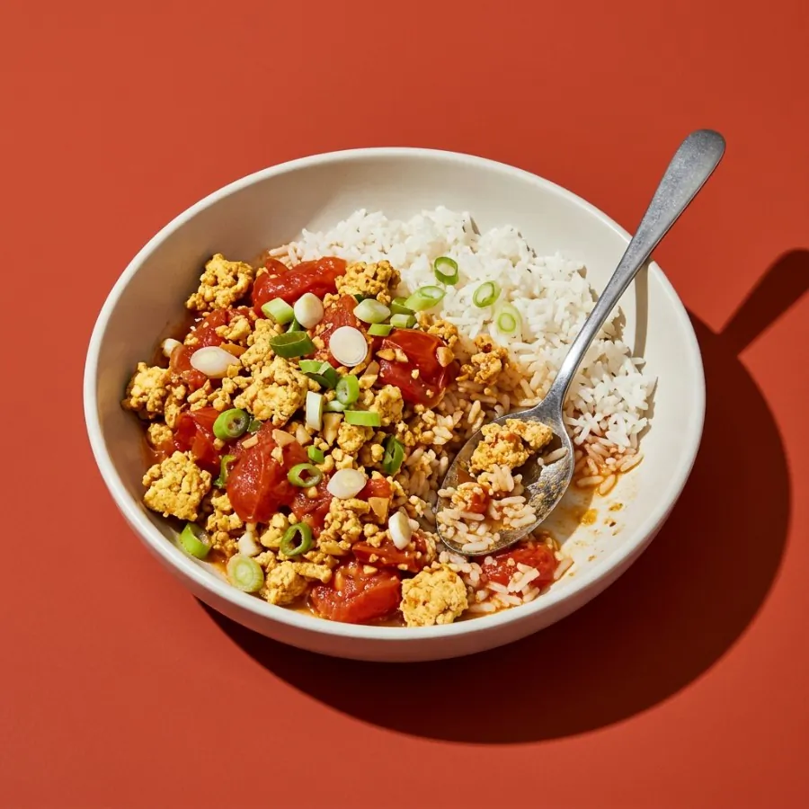 Tomato and tofu scramble stir-fry with rice, photo 3