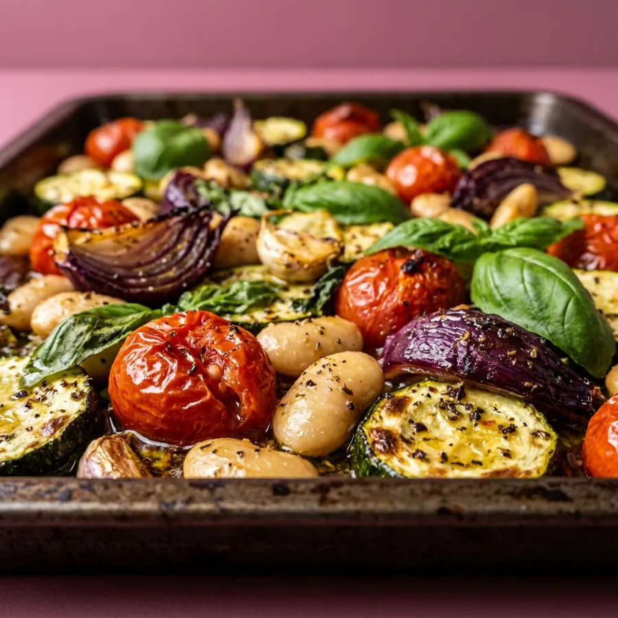 Courgette, tomato and butter bean traybake with basil, photo 2