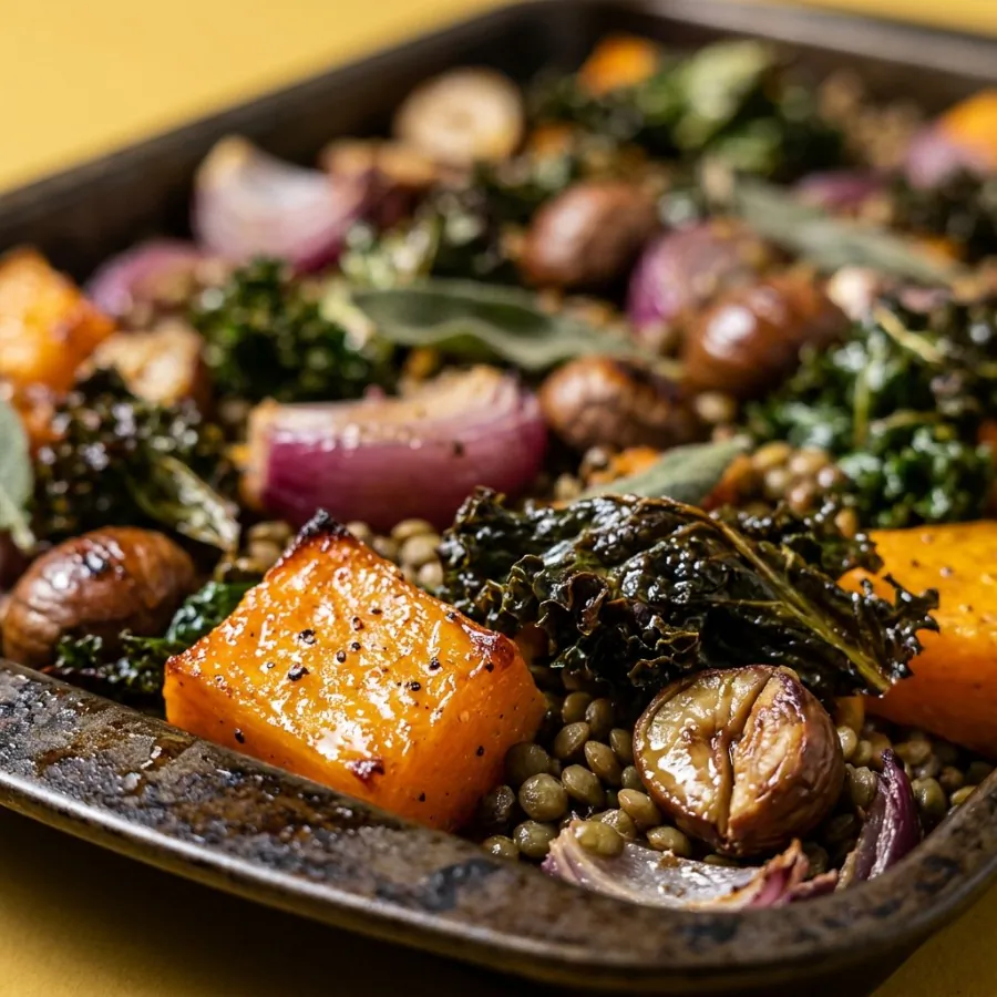 Squash, kale and chestnut traybake with sage, photo 2