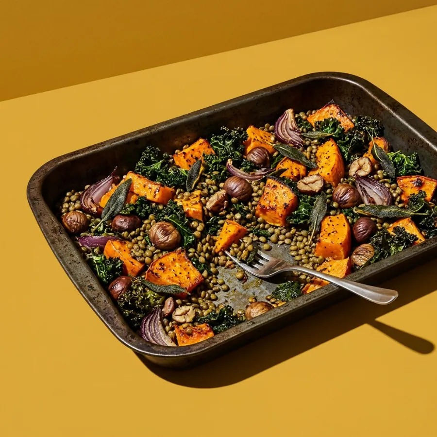 Squash, kale and chestnut traybake with sage, photo 3