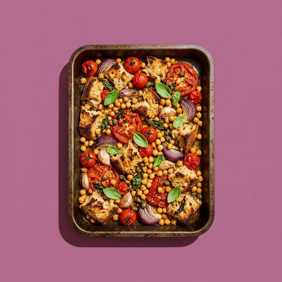 Roast tomato and sourdough bake with chickpeas
