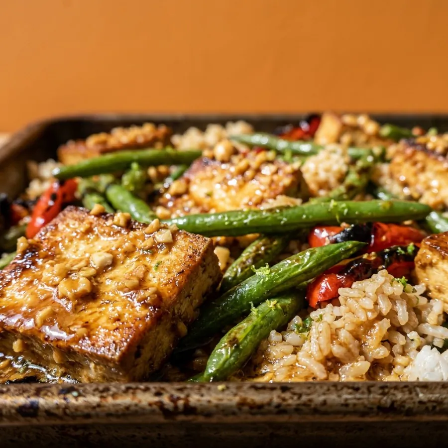 Peanut lime tofu with green beans and rice, photo 2