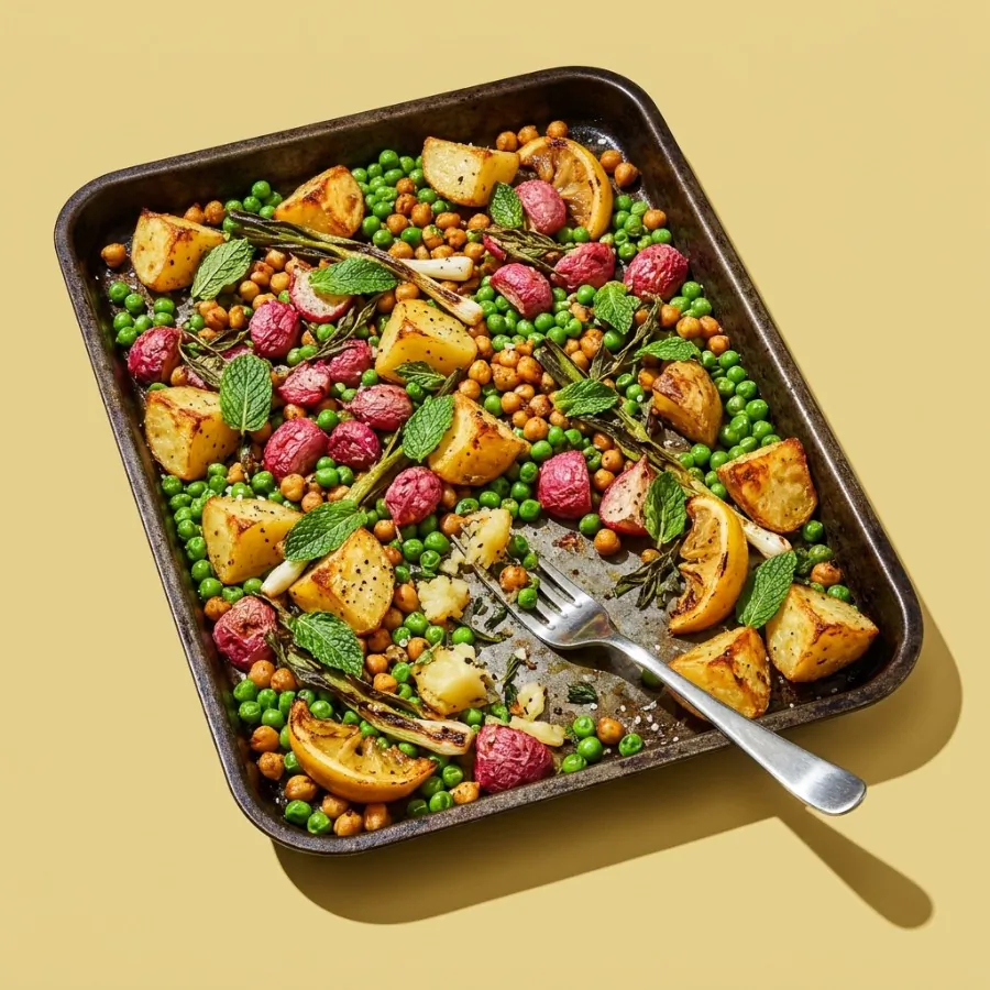 Roast radish, potato and pea traybake with mint, photo 3