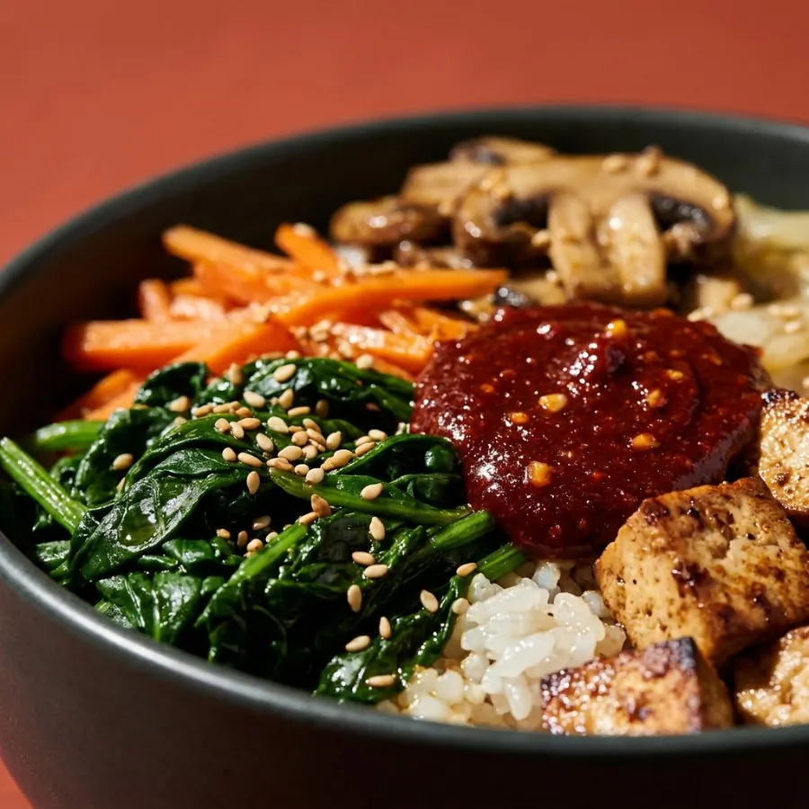Bibimbap-style rice bowl with spinach and gochujang, photo 2
