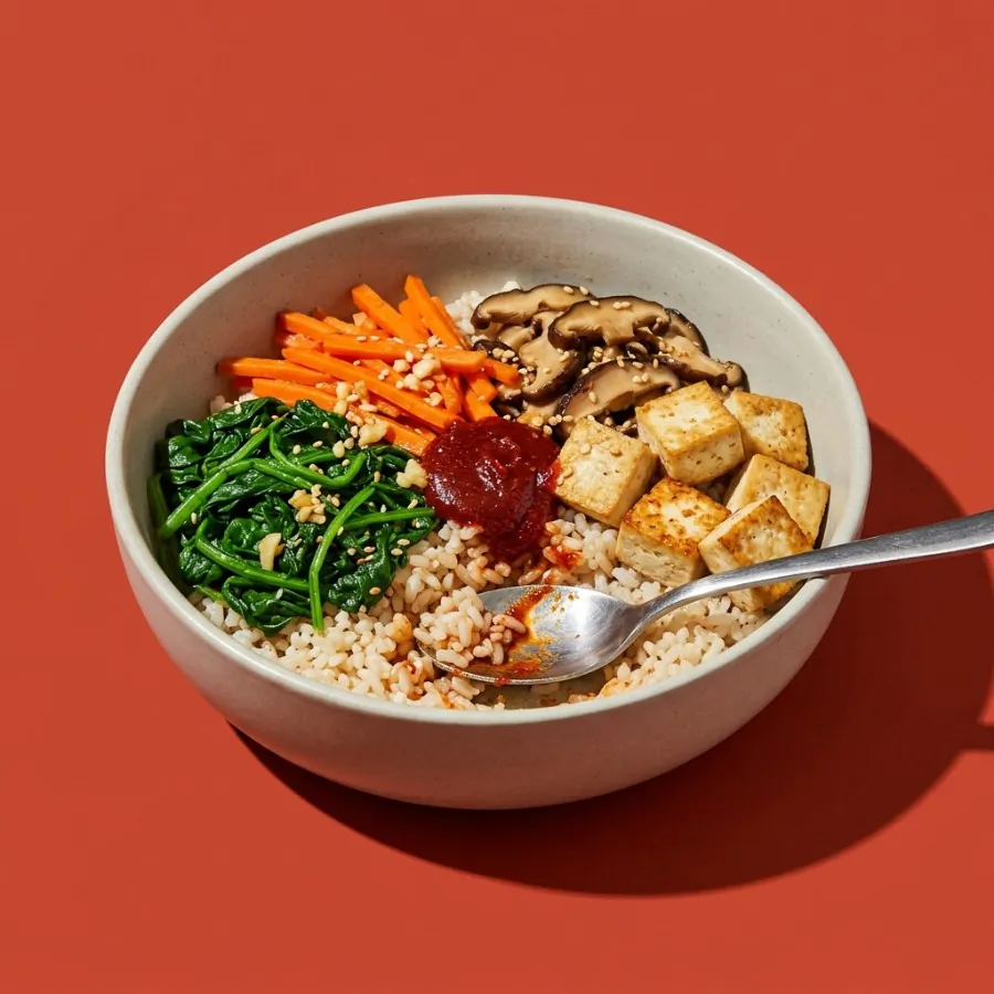 Bibimbap-style rice bowl with spinach and gochujang, photo 3