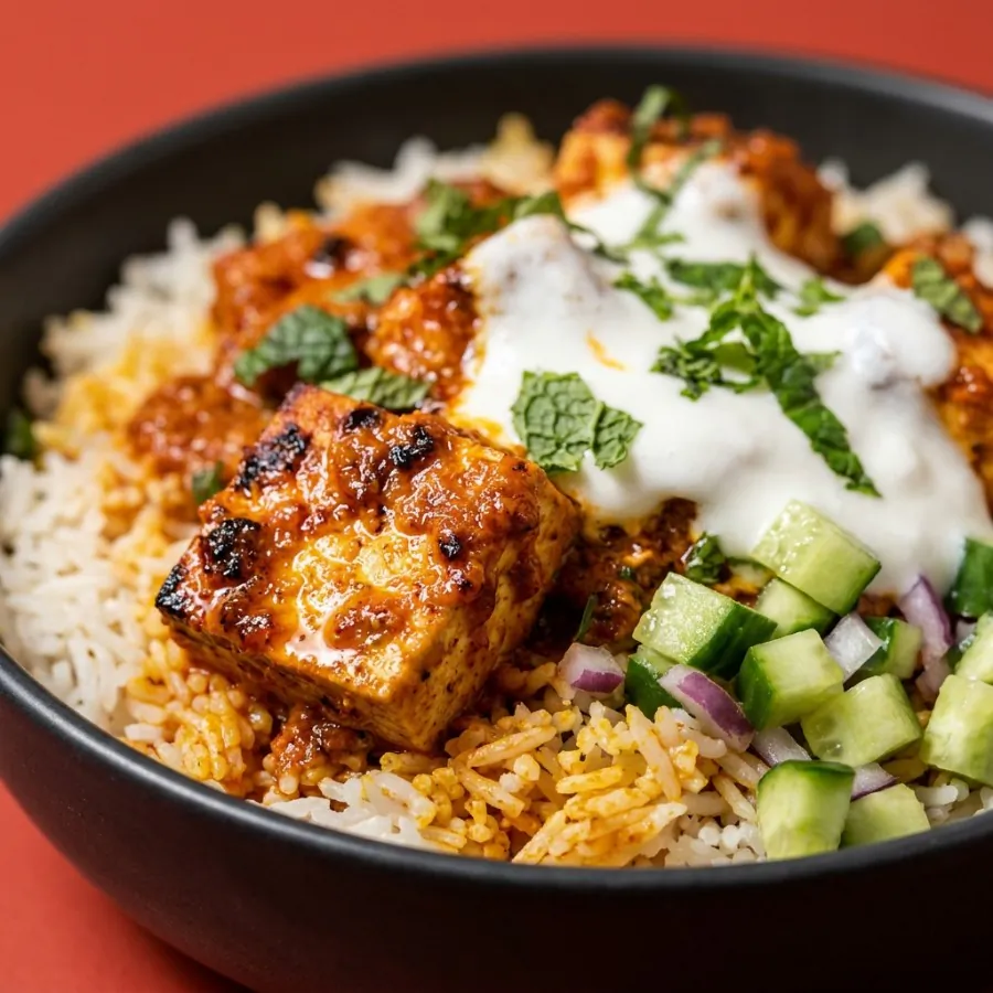Tikka tofu rice bowl with cucumber and mint yogurt, photo 2