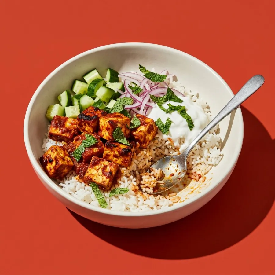 Tikka tofu rice bowl with cucumber and mint yogurt, photo 3