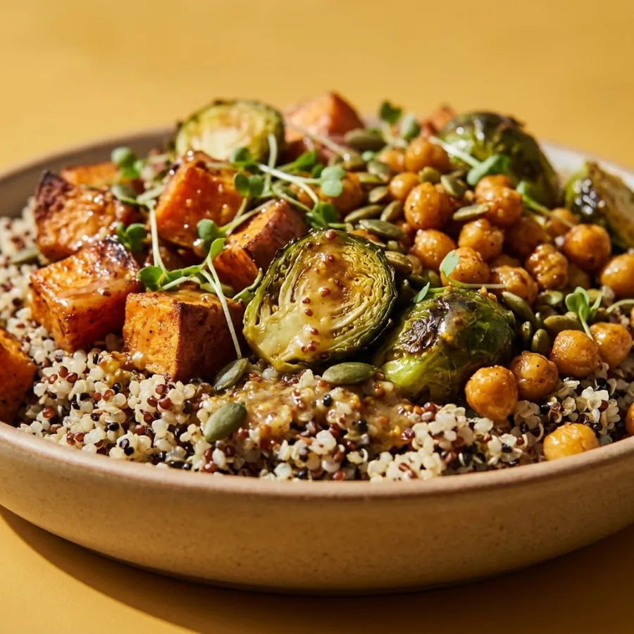Sprout and sweet potato quinoa bowl with maple mustard dressing, photo 2